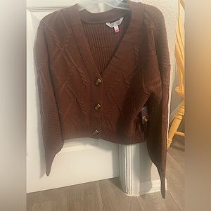 Brown cropped button up knit cardigan